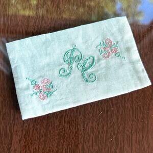 Vintage Embroidered Linen Tissue Holder Monogram PL Floral Case